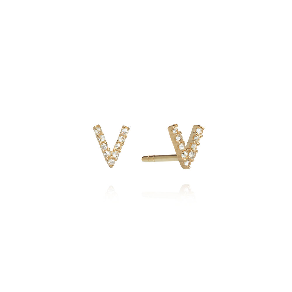 A pair of 18ct Gold Diamond Initial V Stud Earrings | Annoushka jewelley